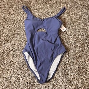 Charmo One Piece Swimsuit Purple Ribbed Cut Out Padded UPF 50+‎ Women's